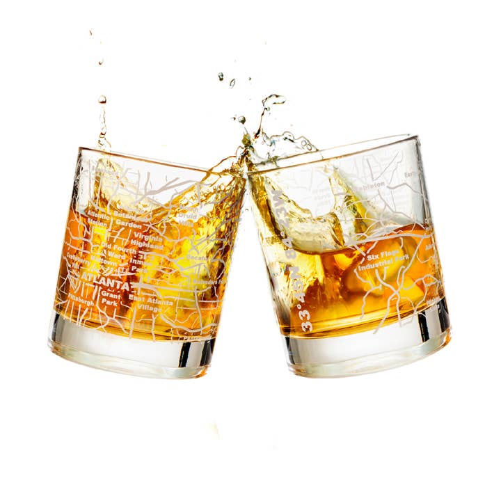 Greenline Goods - Wholesale Cocktail/Liquor Glass - Atlanta Etched Street Grid Whiskey Glasses