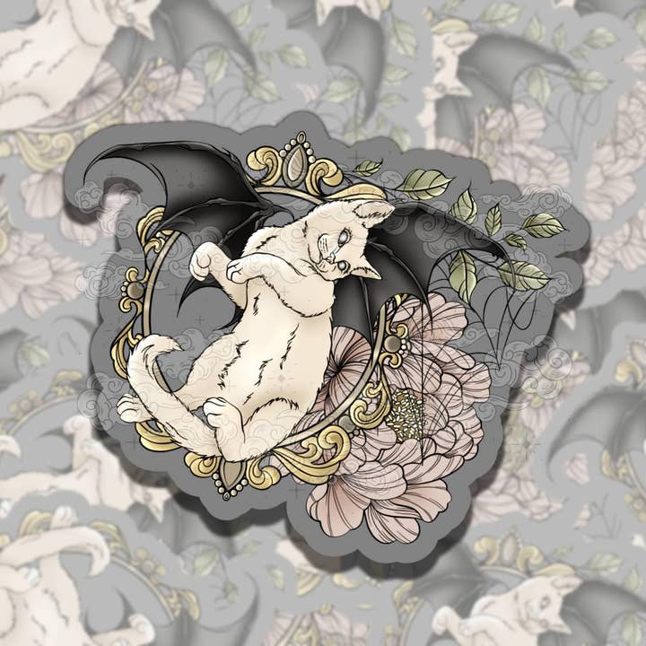 Adesivo in vinile colorato Whimsigoth Vampire Kitties, femminile per la vendita all'ingrosso da parte di Sticky Sadness Designs