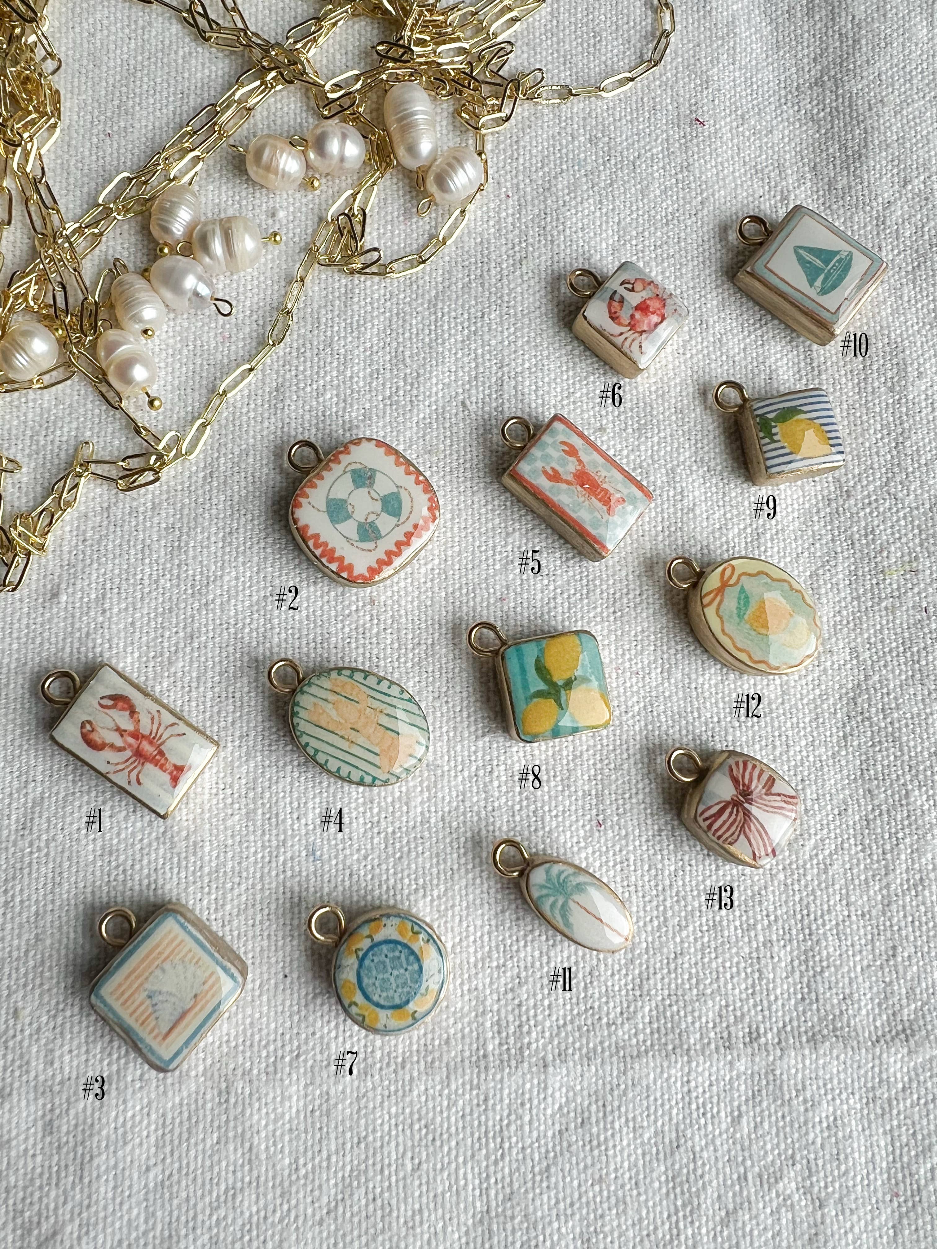 Morning Dew Designs - Wholesale Individual Charm/Pendant - Coastal Themed Transfer Paper Designed Polymer Clay Charms1