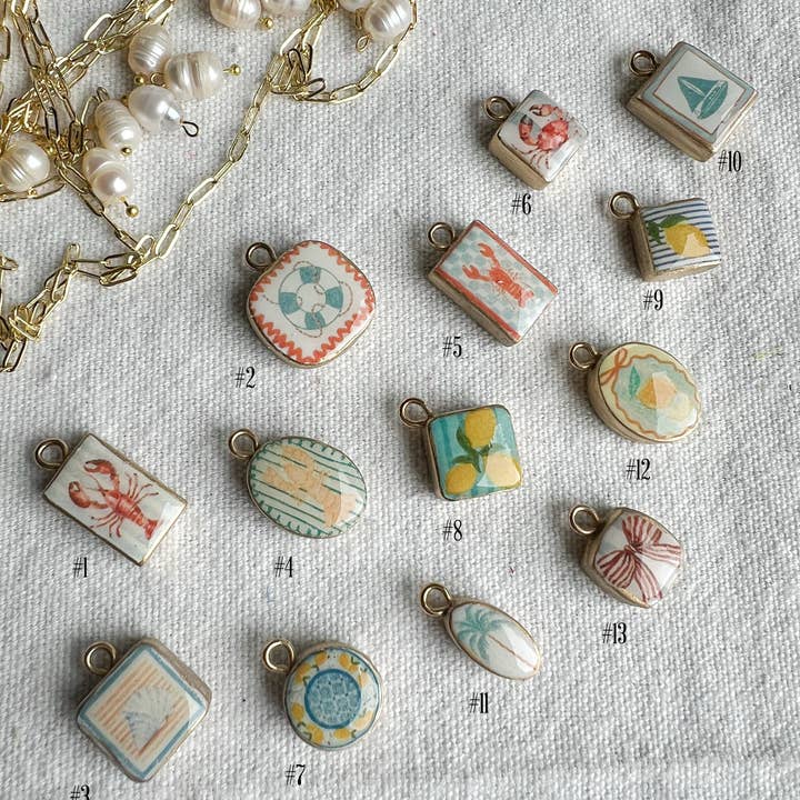 Morning Dew Designs - Wholesale Individual charm/pendant - Coastal Themed Transfer Paper Designed Polymer Clay Charms1