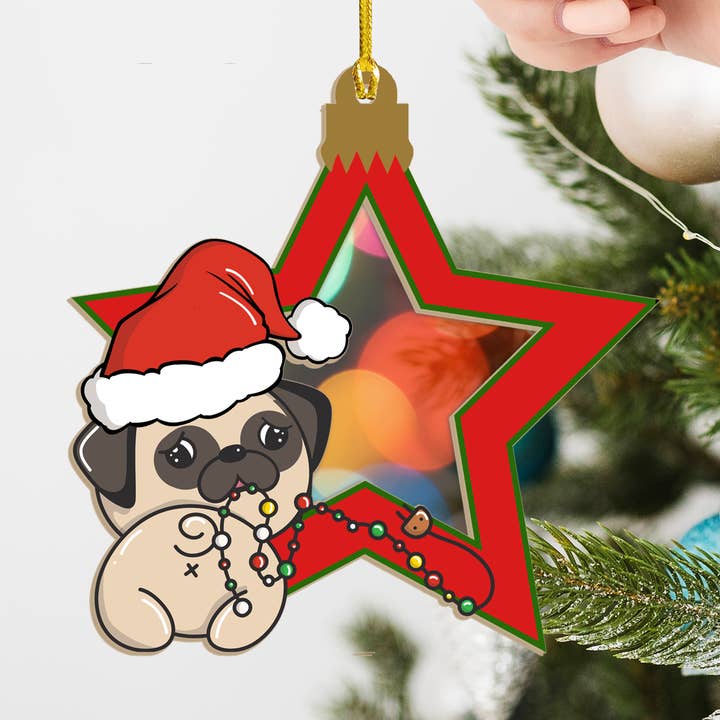 Pug Butt Christmas Lights Suncatcher Ornament for wholesale by Pug Life