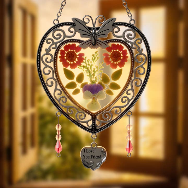 Heart-Shaped Butterfly Suncatcher with Real Flowers – “I Love You Mom” Gift for wholesale by Longshinnning