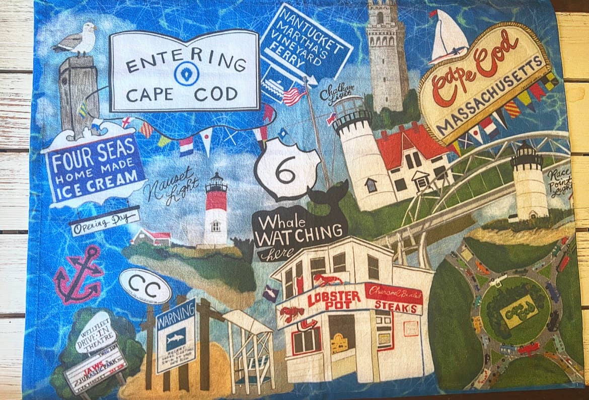 Domesticadence - Wholesale Tea Towel - Hand-Drawn Cape Cod Sites Dish / Tea Towels4