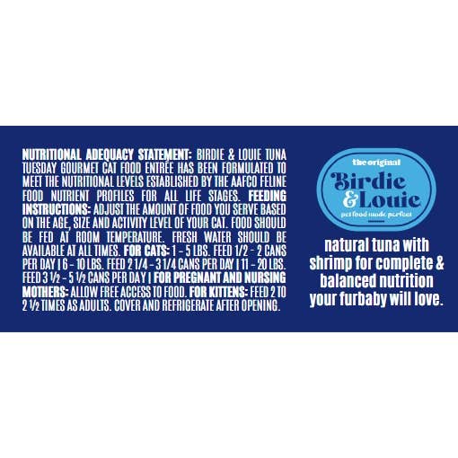 Worthy - Wholesale Pet Food - Cat - Birdie & Louie Tuna and Shrimp Wet Cat Food Case of 12 3oz