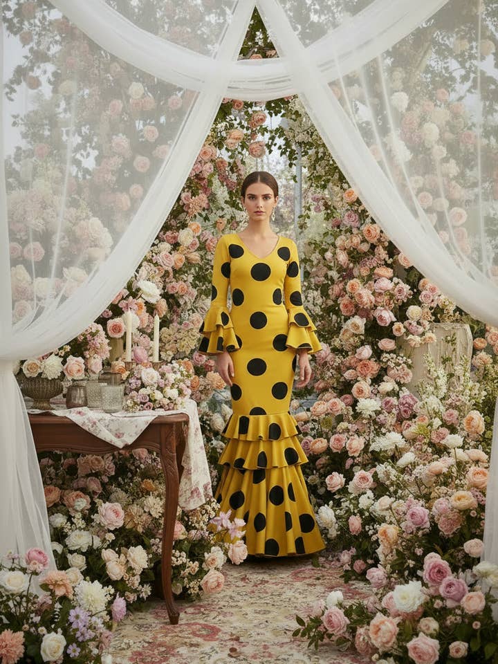 Flamenco-Kleid Senfgelb - Moderner Trend | Ref. 21045 für den Großhandel von EMMA WU DESIGN