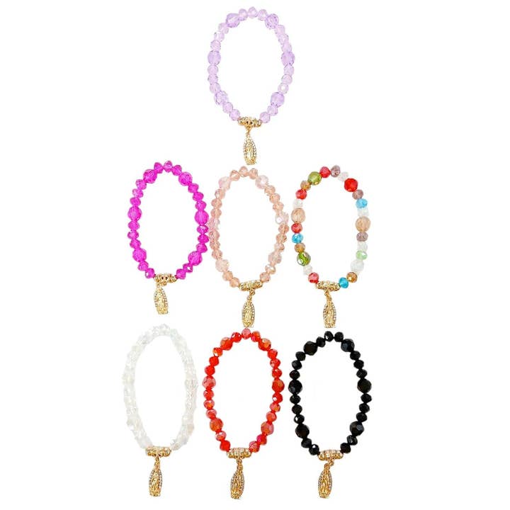 12pk Virgin Mary Guadalupe Stretch Beads Bracelet for wholesale by Diacly