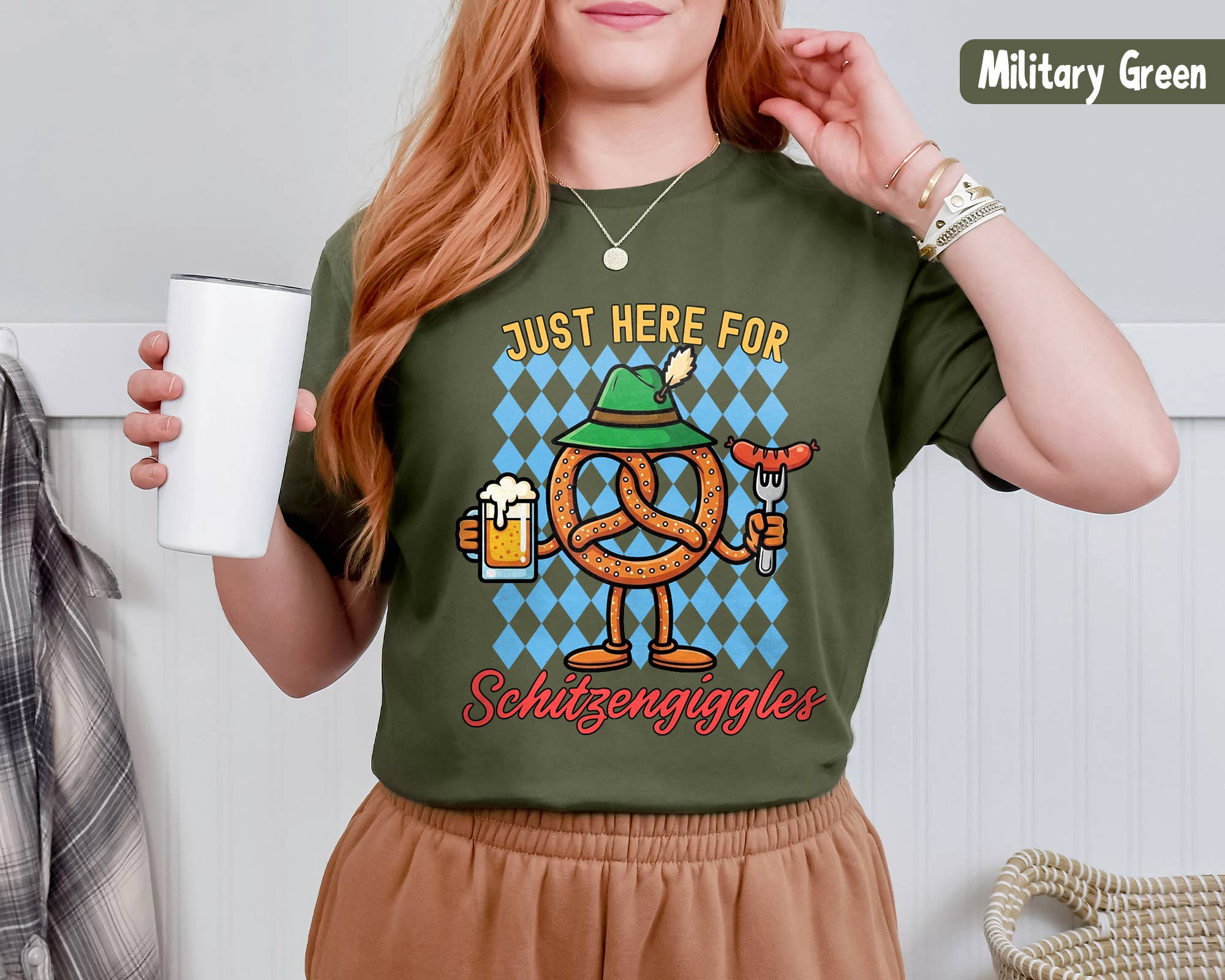 Vivtrek - Wholesale Screen Printed T-Shirt - Women's - Just Here for Schitzengiggles Funny German Beer Shirt6