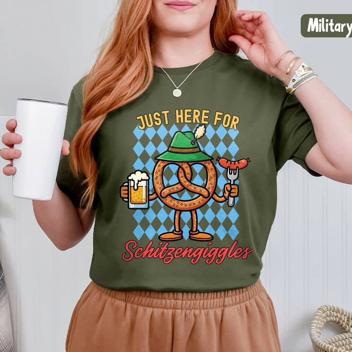 Vivtrek - Wholesale Screen Printed T-Shirt - Women's - Just Here for Schitzengiggles Funny German Beer Shirt6