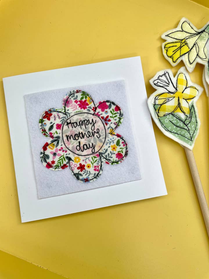 Freehand Embroidered Mother’s Day Card Pack of 10 cards for wholesale by Girl Friday Embroidery