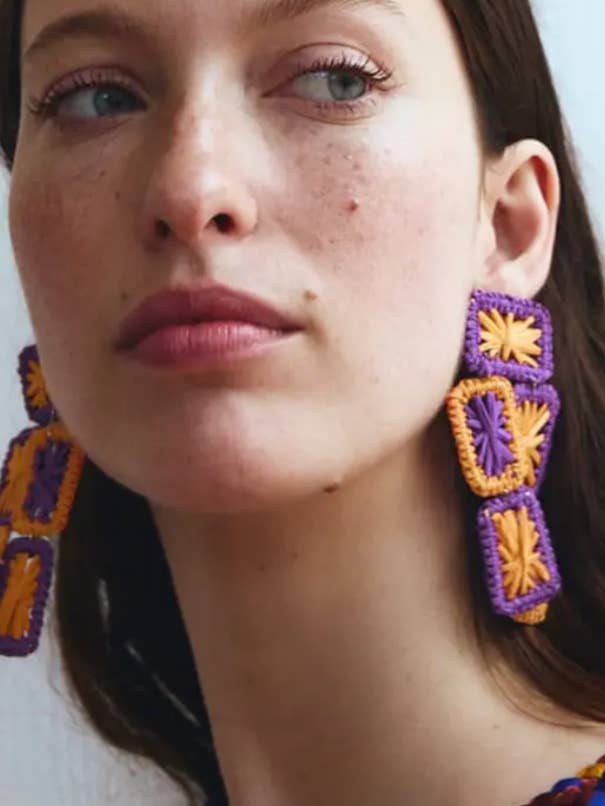 Natural Raffia Macrame Earrings and Colourful Patterns for wholesale by HoopLa