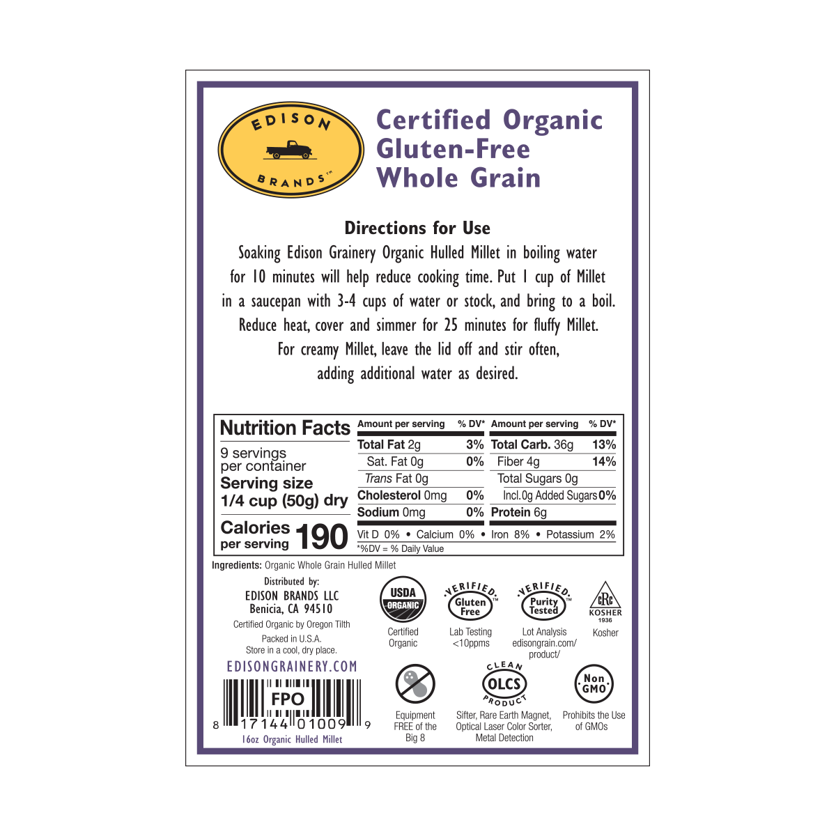 Edison Grainery - Wholesale Flour - Edison Grainery Organic Millet Flour 12 oz1