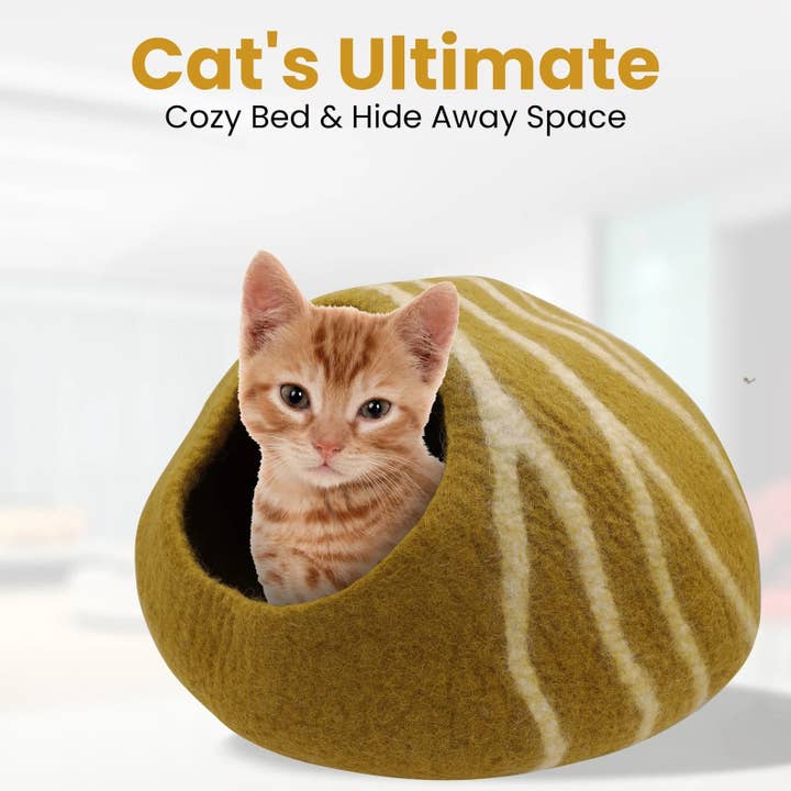 Lungta Imports - Wholesale Pet Cave - Cat/Dog - KayJayStyles Felt Cat Cave / Cat Bed / Warm Cat House / Cat Cocoon Hand Felted Natural Wool Eco-Friendly - Great Cat Gift
