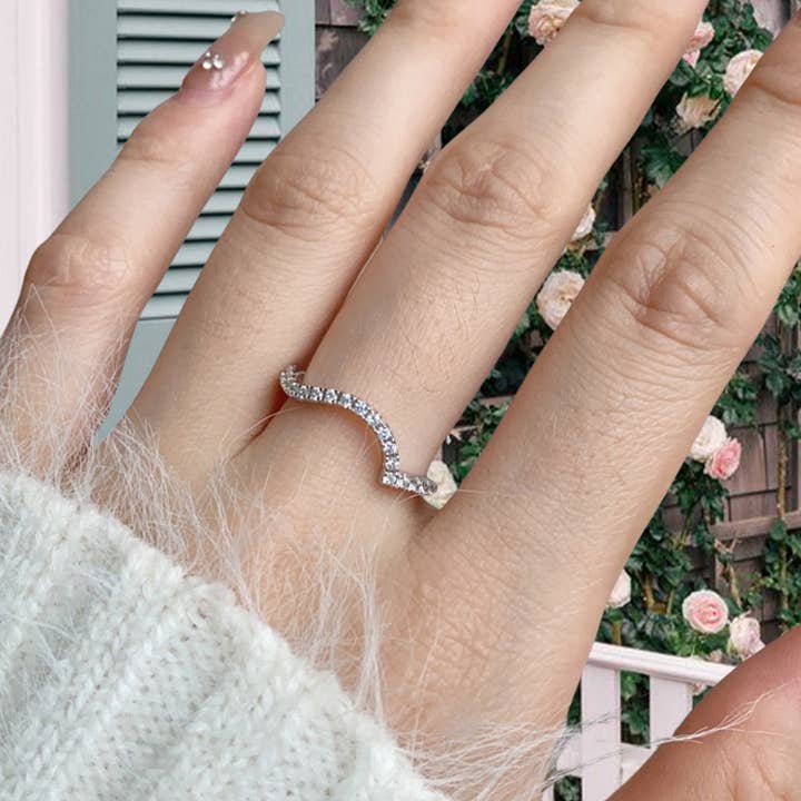 novaxau - Wholesale Multi-stone ring - S925 Sterling Silver White Cubic Zirconia Curved Line Ring1