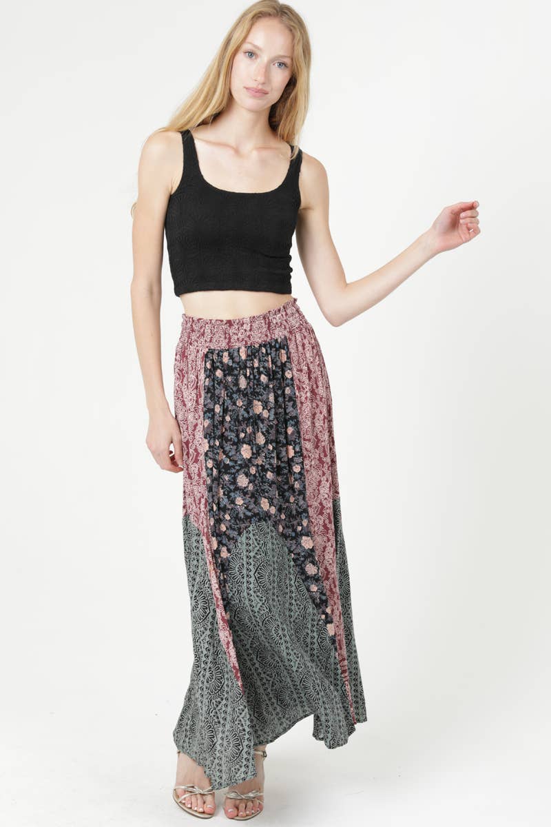 ANGIE – wholesale Skirt – Women’s – B6A91-FR43 MIXED PRINT SMOCKED WAIST MAXI SKIRT7