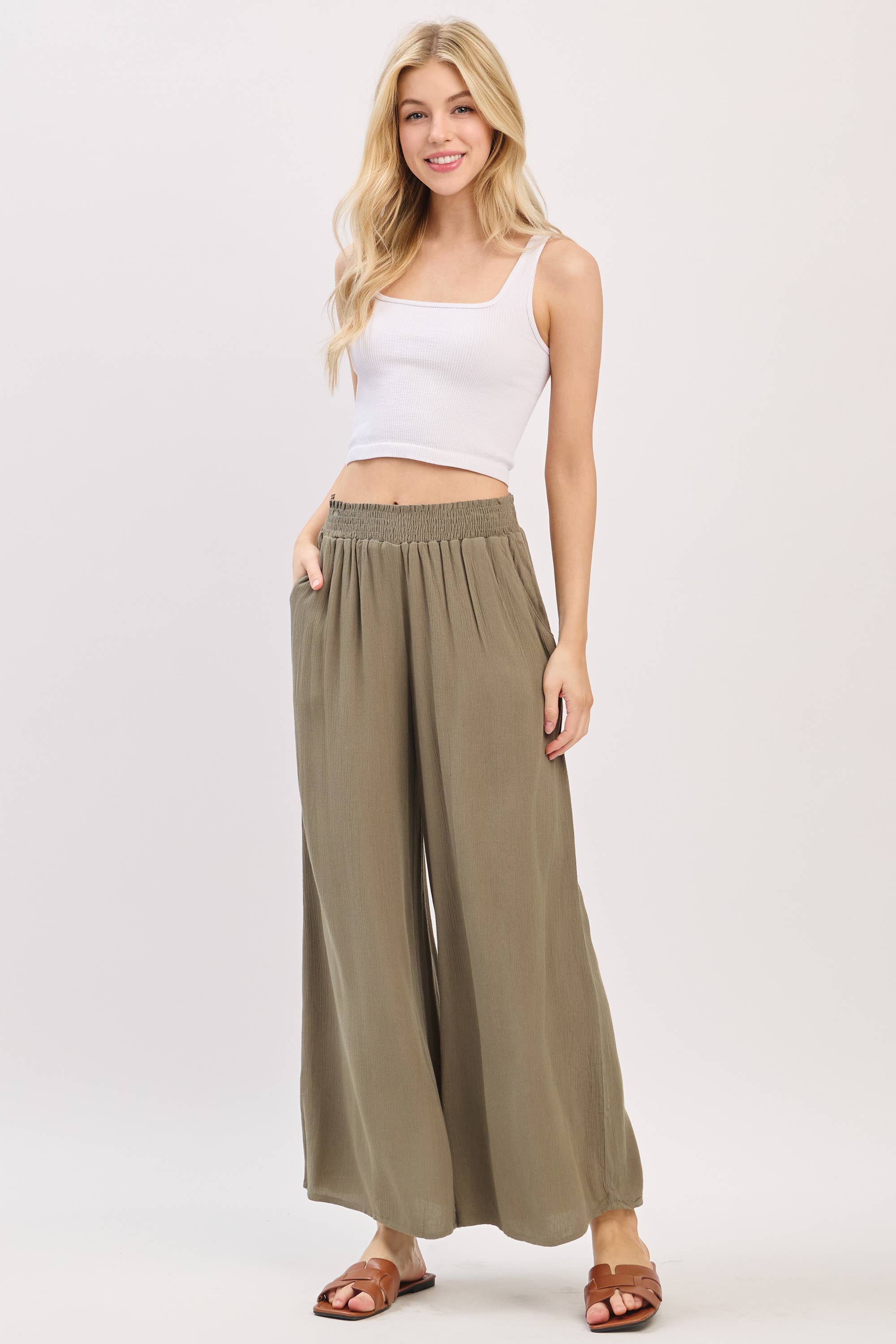 Final Touch - Wholesale Pants - Women's - Waist Smocked Wide Leg Pants - VLP70000313
