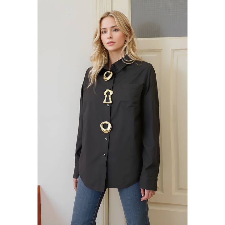 X0227LT Oversize Shirt with Gold Buttons for wholesale by XHHH Inc