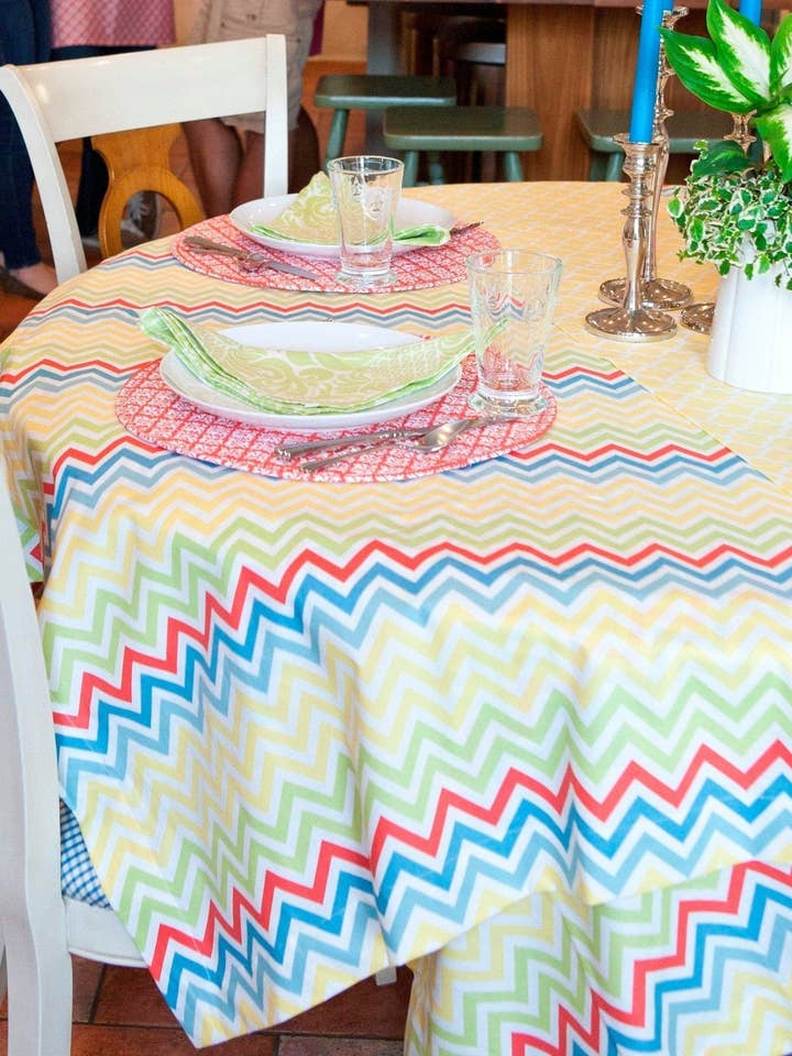 chevron butter yellow printed 60" square tablecloths - topper for wholesale by Hen House Linens