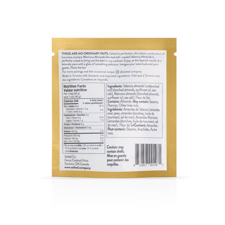 Salted Co Fancy Cocktail Nuts - Wholesale Nuts - 40g Fleur de Sel/ Marcona & Valencia Almonds