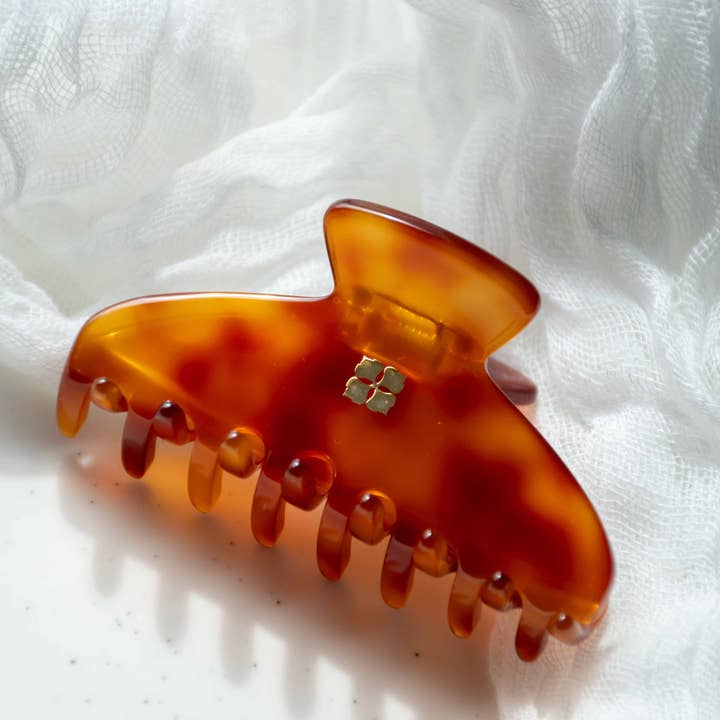 Fenna&Fei - Wholesale Hair Clip - Women's - Glamour Grip Mini Claw in Barite | Burnt Orange and Brown Tortoise | Italian Acetate Tortoise Shell Small Hair Clip