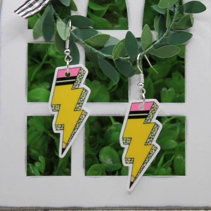 Yellow Pencil Lightening Bolts • Dangle Earrings for wholesale by Hylidae Boutique