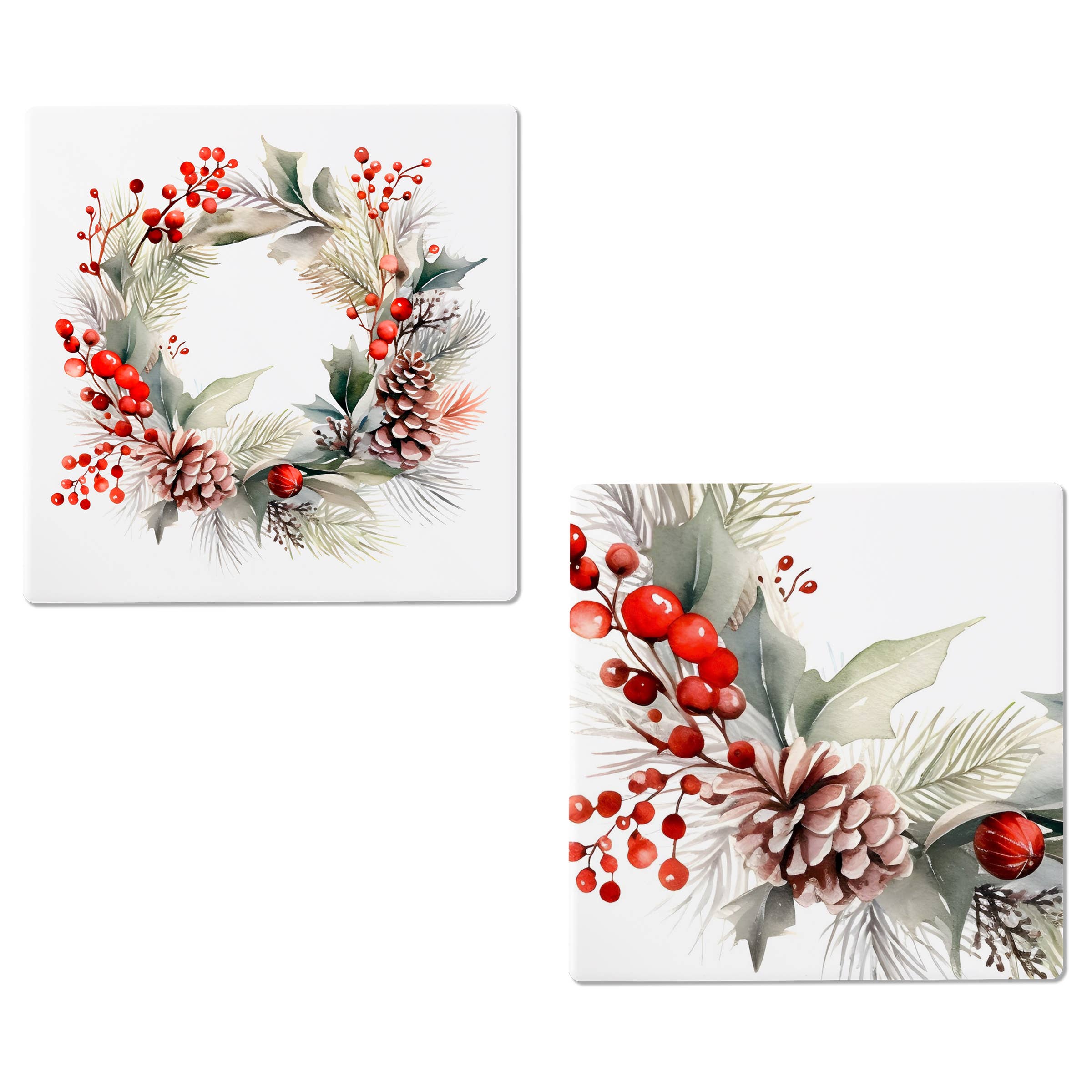 Boston International - Wholesale Coasters - Delicate Wreath Ceramic Coasters Set of 12 Christmas0