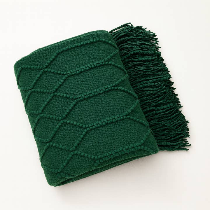 Fennco Styles - Wholesale Throw blanket - Dark Green Rhombus Diamond Knit 50x60 Inch Throw Blanket 1