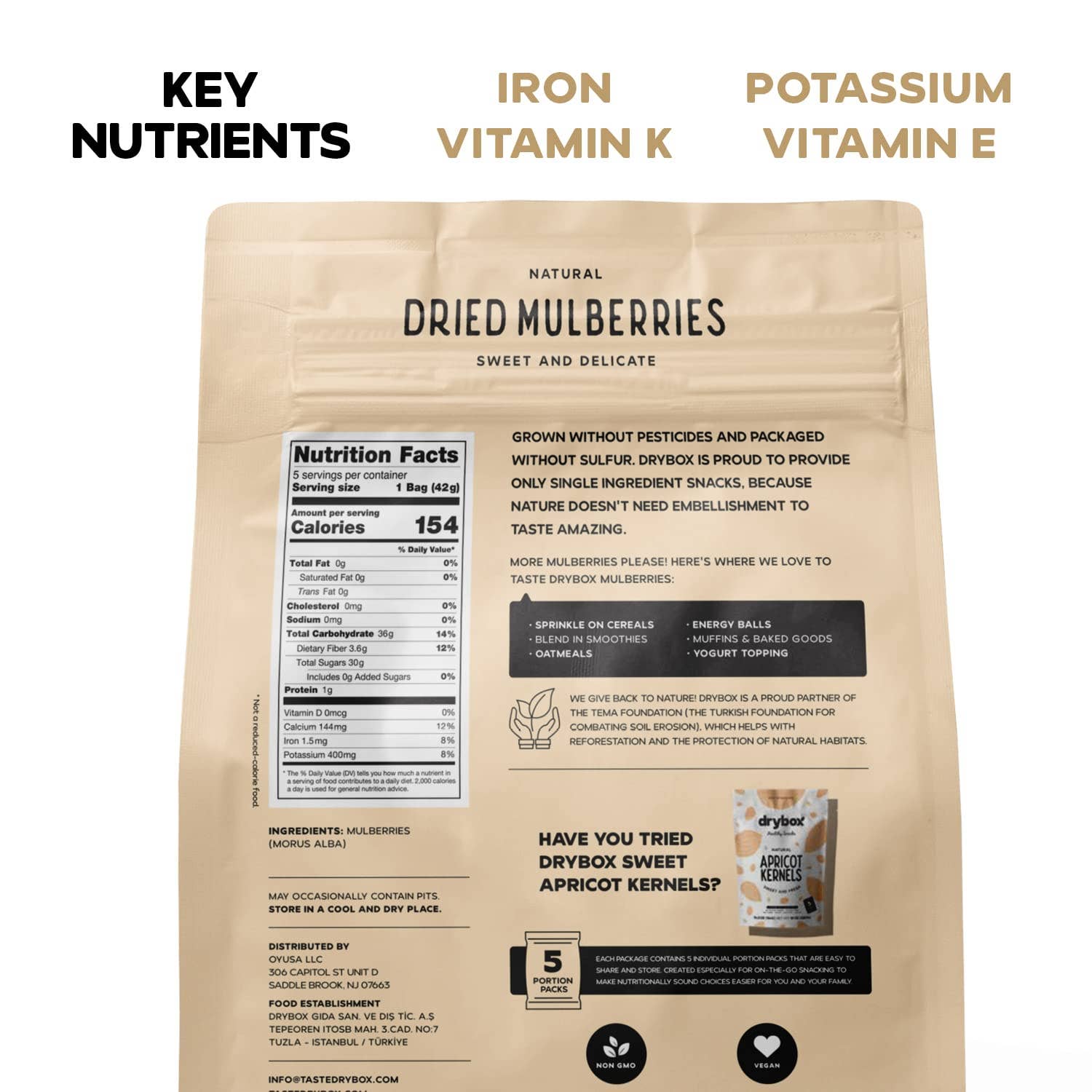 DRYBOX - Wholesale Dried/Dehydrated Fruit - Drybox Dried Mulberries 1.5oz x 12packs Portion Packs7