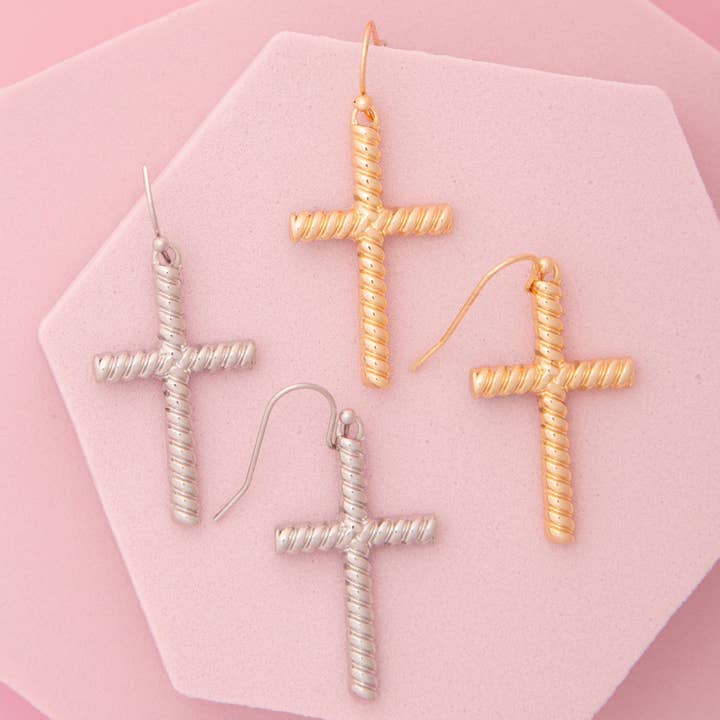 Polished Swirl Cross Dangle Earrings for wholesale by SP Sophia Collection