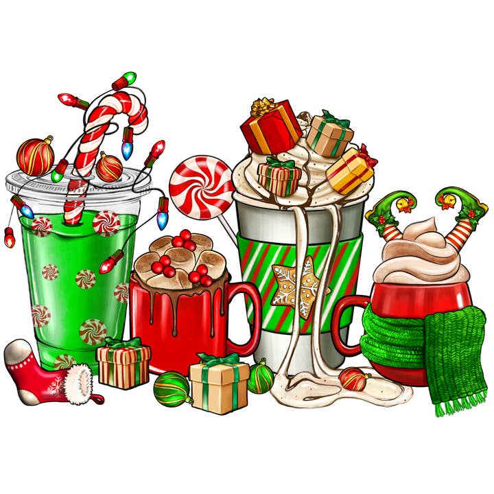 Christmas Coffee Cups DTF Print for wholesale by ROTD Crafter's Corner