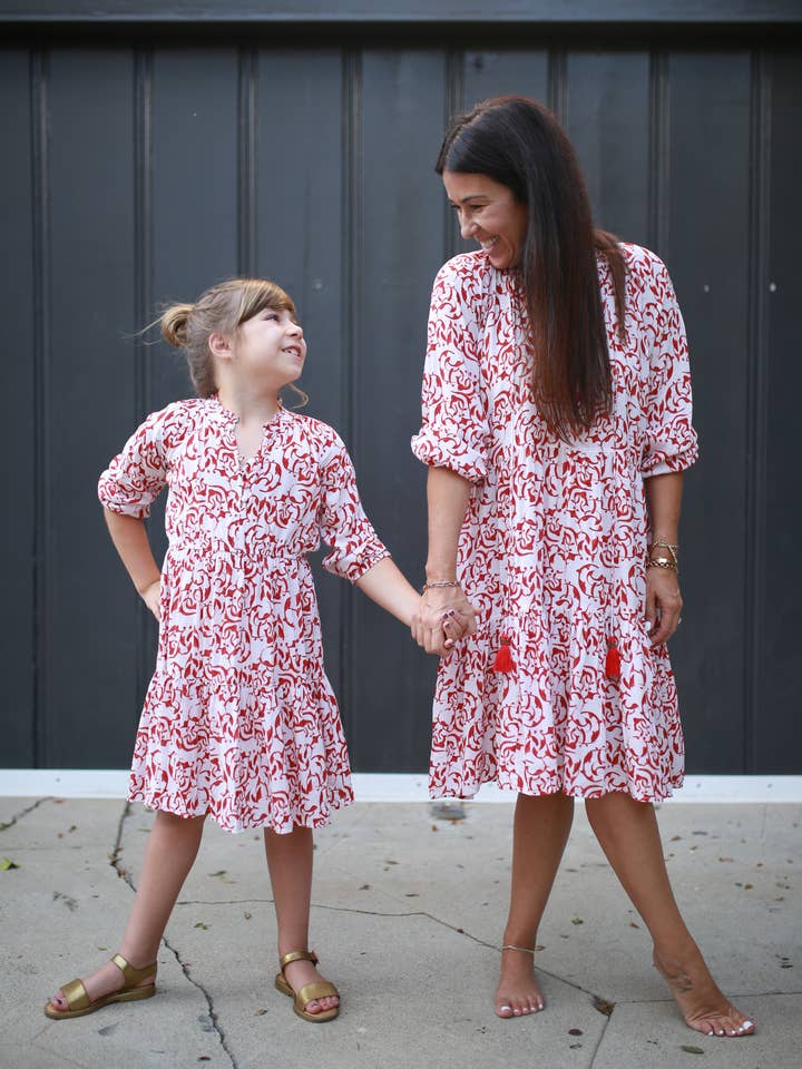 KIDS Sienna Dress - red pattern for wholesale by Roma Label