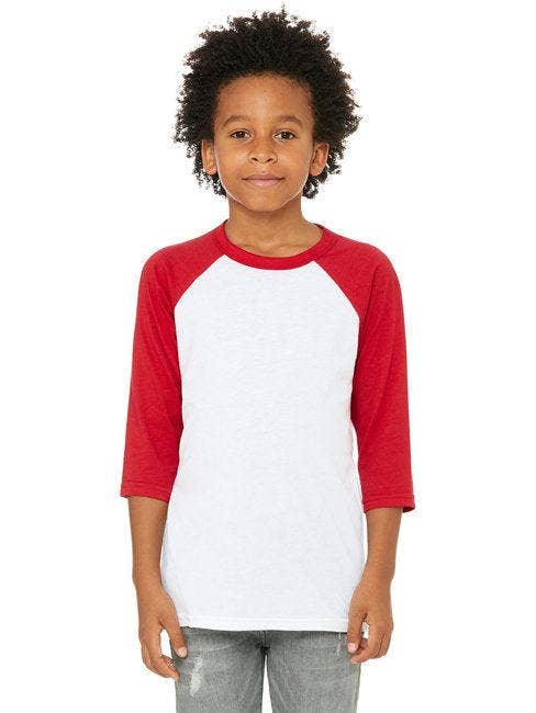DressesMax - Wholesale T-Shirt - Kids - Bella + Canvas Youth 3/4-Sleeve Baseball T-Shirt 3200Y
