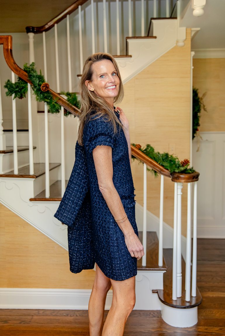 Navy Metallic Tweed Button Front Coat for wholesale on Faire3