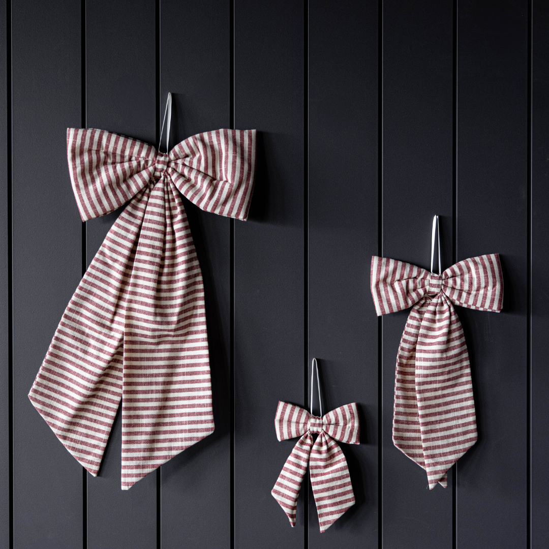 Luxe B Co - Wholesale Christmas Decoration - Bows Striped Cranberry Red Fabric 2
