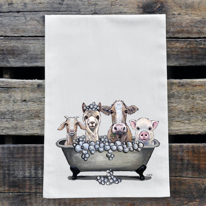 Farm Animal Flour Sack Towel, Farm Animal Bathroom Decor for wholesale by Hippie Hound Studios