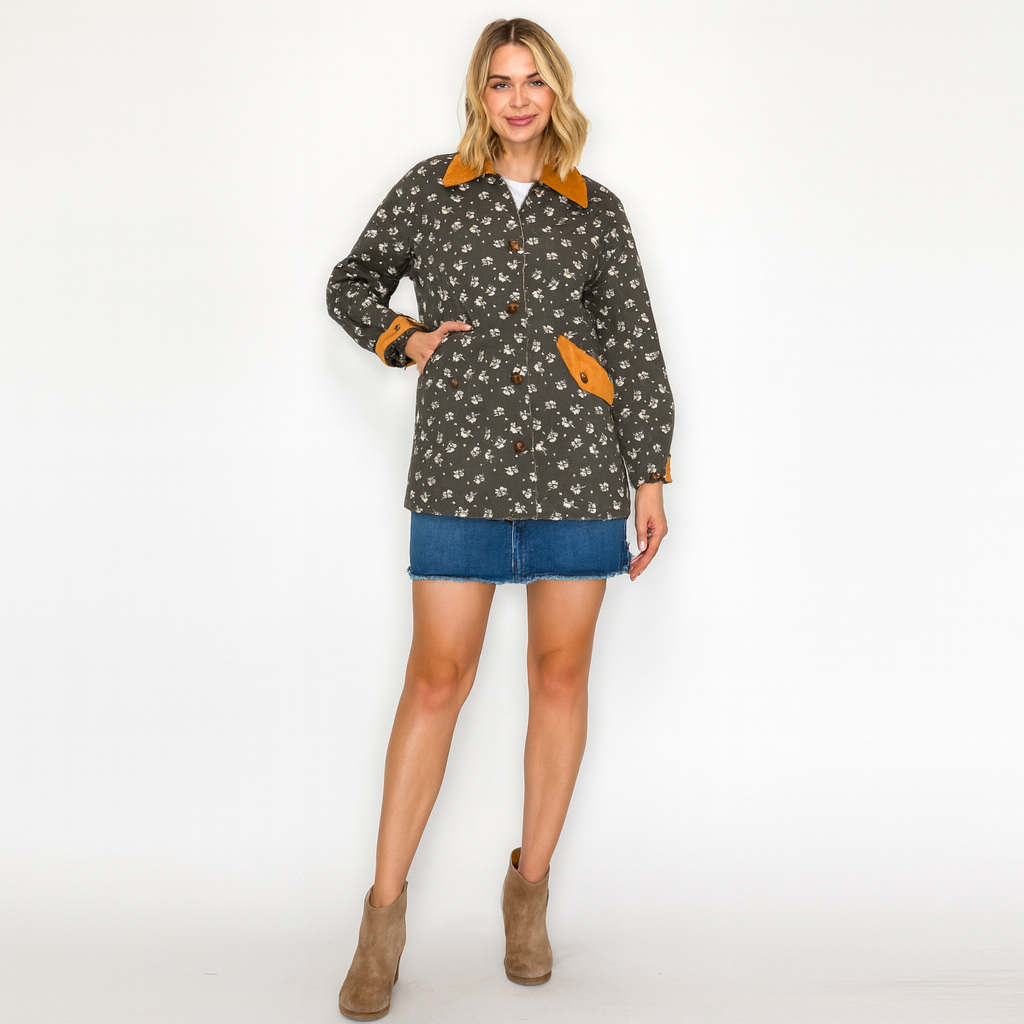 LoveWednesday – Blusão - Mulher por atacado – Casaco Acolchoado Floral Meadow Stroll - LWJ11593