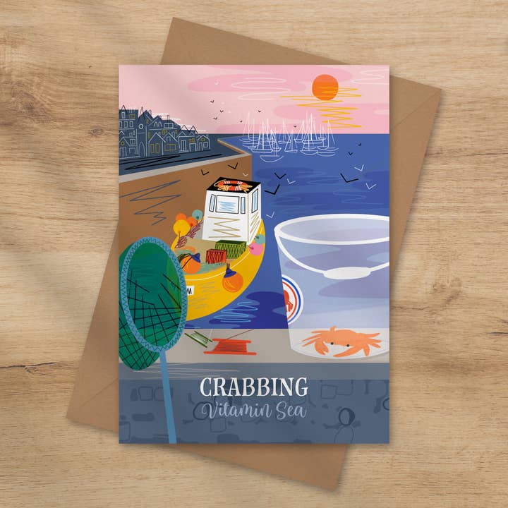 Crabbing Vitamin Sea greeting card - coastal card for wholesale by Onneke
