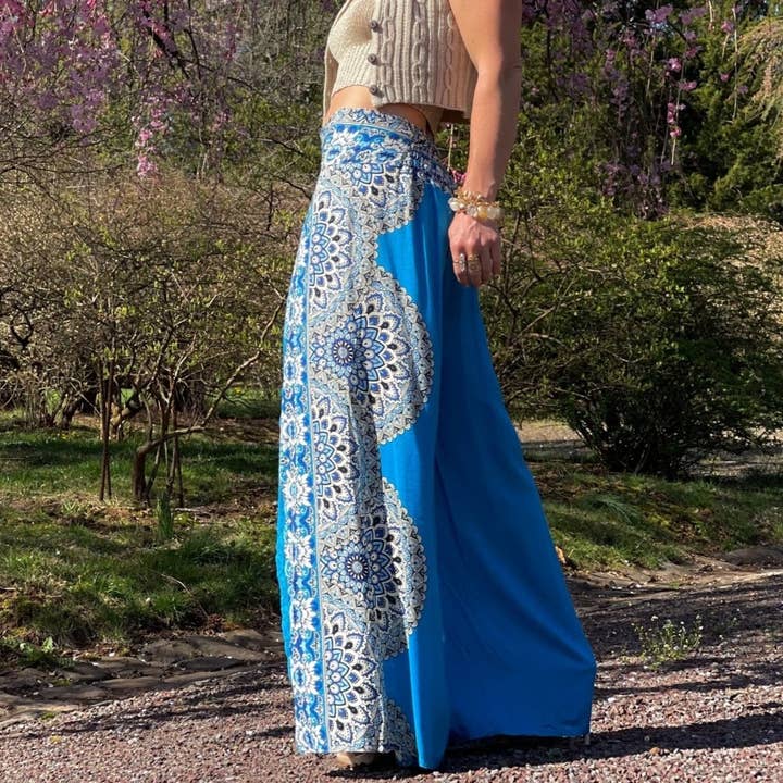 Butterfly Goddess Blue Chakra Flowy Pants for wholesale by Camaroha Sutra LLC