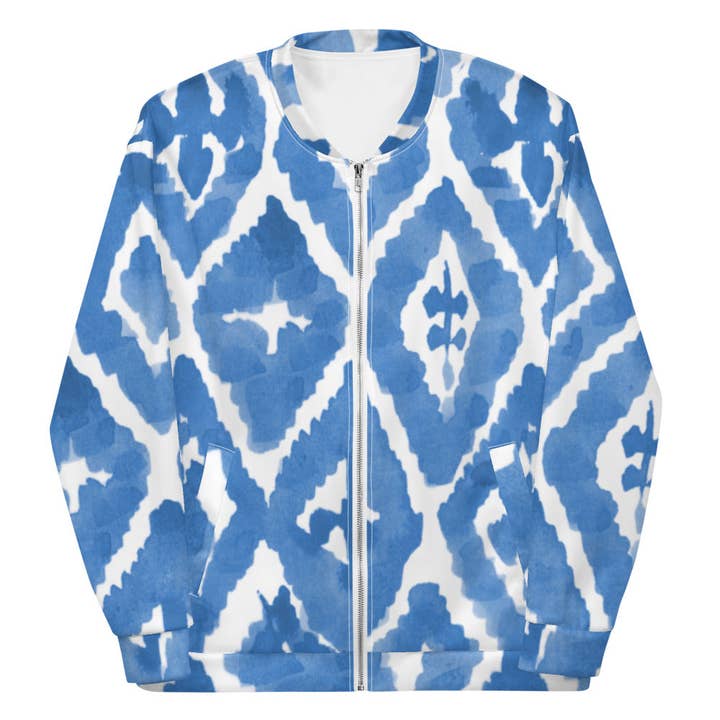 Blue Aztec Unisex Bomber Jacket for wholesale by Craftmerce Inc