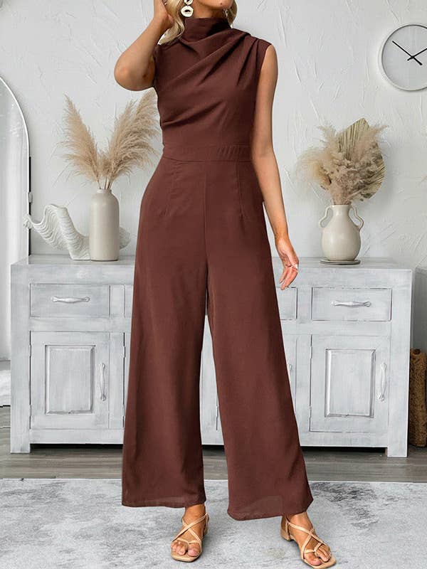 Chic Brown Sleeveless Wide-Leg Jumpsuit for wholesale by AZSHOP Trading LLC