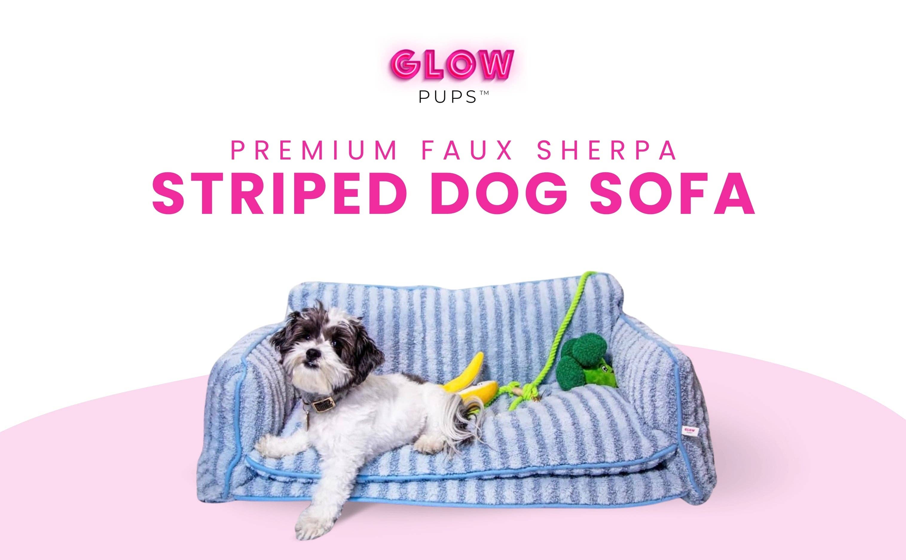 Glow Pups – cama - Cão por atacado – Cama para cachorro estilo sofá listrado azul claro de luxo7