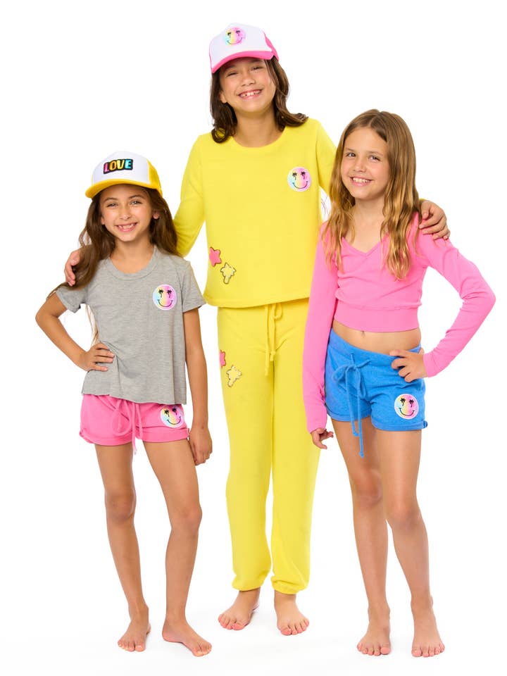 Malibu Sugar - Wholesale Shorts - Kids - Girls (7-14) Brushed Hacci Shorts w/ Smiley Palm Tree Patch3