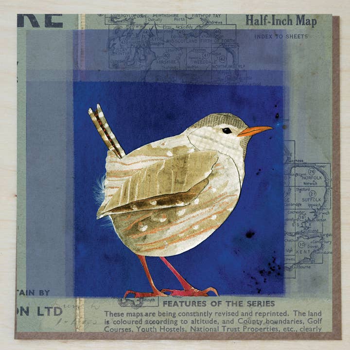 Wren Card - on map (British Birds) for wholesale by Windsock Press