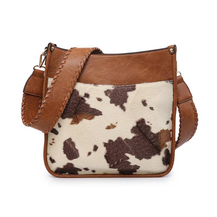 Brown M1977COW Chloe Cow Crossbody with Guitar Strap for wholesale on Faire