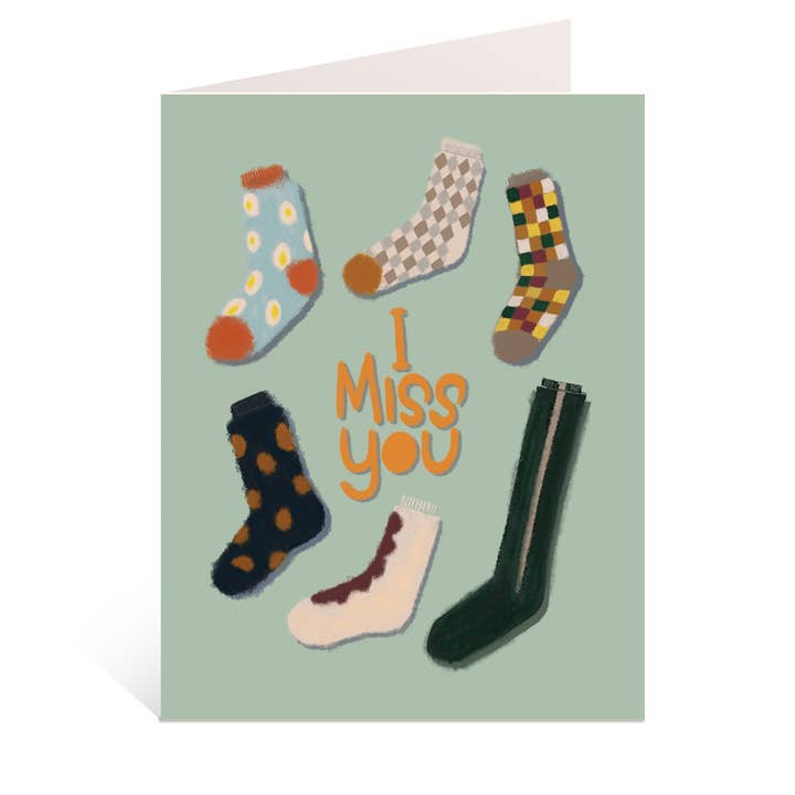 Tarjeta de felicitación con diseño de calcetín «I Miss You» para venta al por mayor de SHAWNA CHAN