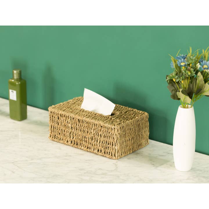 Quickway Imports – wholesale Tissue box – Natural Woven Seagrass Wicker Tissue Box Cover Holder2