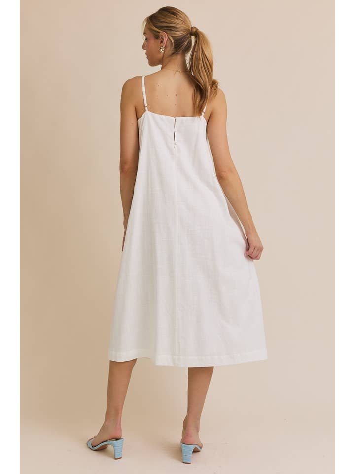 White SLEEVELESS PLEATED DETAIL MIDI DRESS for wholesale on Faire