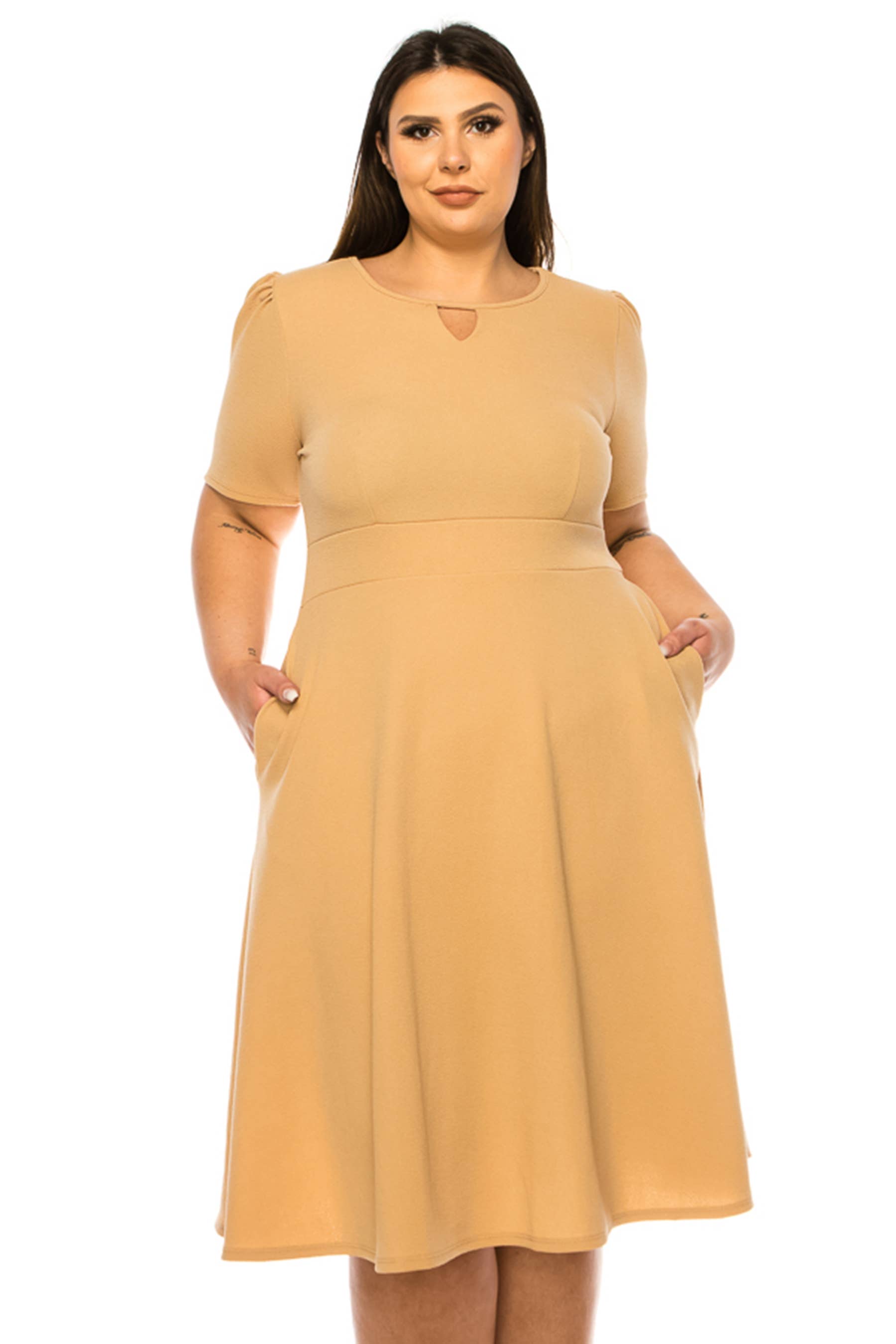 MOA COLLECTION - Wholesale Dress - Women's - Women's Plus Size Dress with Puff Sleeves and Keyhole Front23