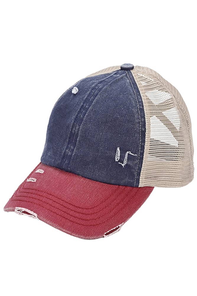 Hana – wholesale Hästsvanskeps - Dam – C.C 3-färgad korsad mesh baksida blank Trucker ponnykeps6