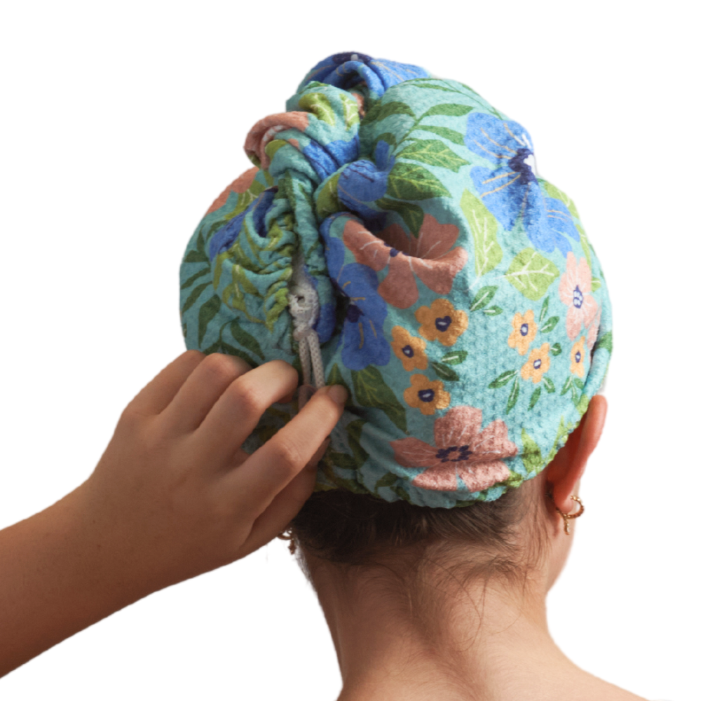 Hair Towel Wrap - Garden in Turquoise for wholesale on Faire1