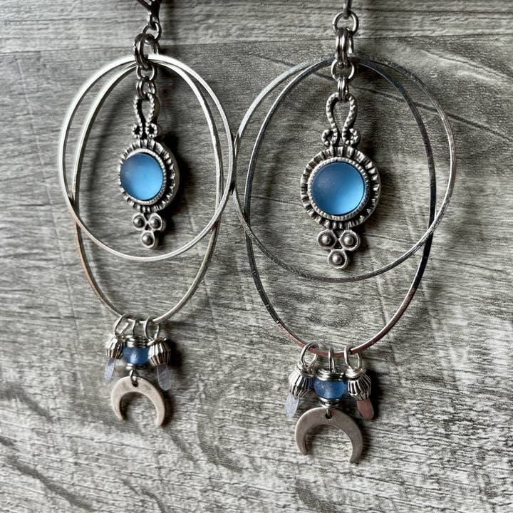Gypsy Moon Earrings Silver for wholesale by Spirit Glassworks